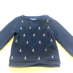 Jacadi Paris Eiffel Tower Navy Blue Pullover Sweatshirt size 36M (29-32 lbs)